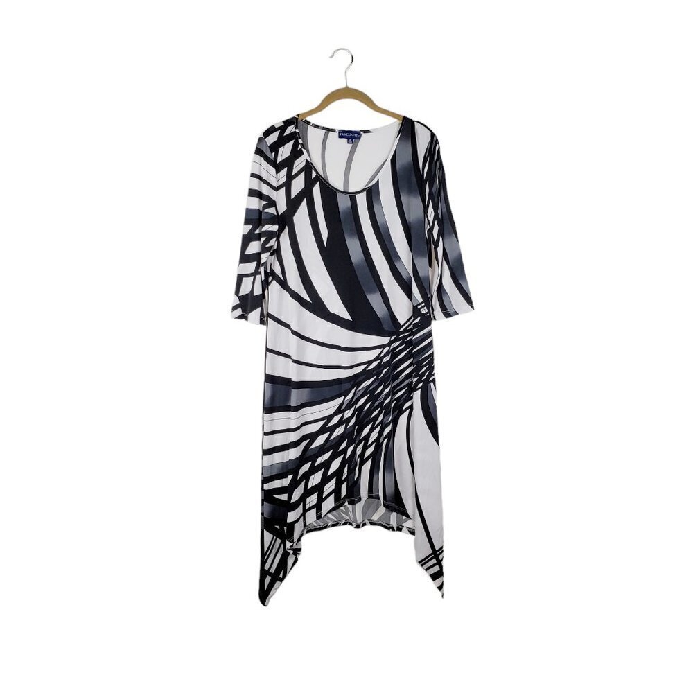 Travelsmith Sharkbite Hem Tunic Dress Black White Abstract Mod Art Size Small